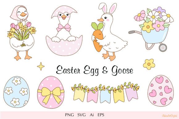Download Cute Easter Goose &amp; Eggs PNG SVG Clipart - Svg Collection