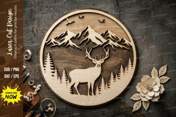 Download Deer Mountain Circle Laser Cut SVG - Svg Collection