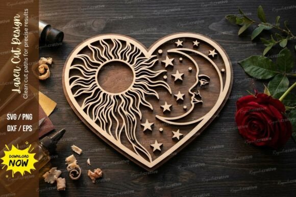 Download Sun Moon Heart Laser Cut SVG - Svg Collection
