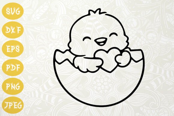 Download Cute Chick with Heart SVG Easter Outline - Svg Collection