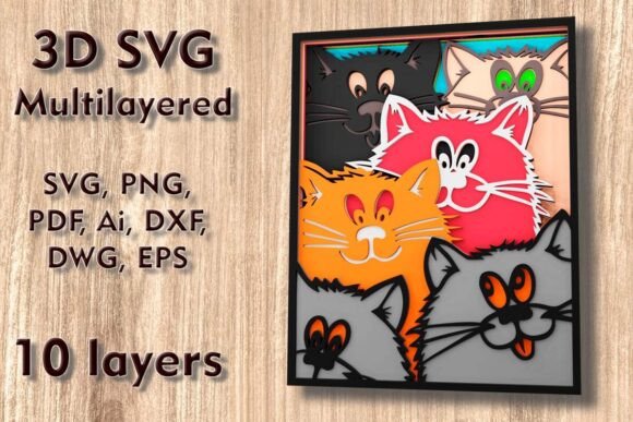 Download Сats 3D SVG Multilayer Laser Cut Files - Svg Collection