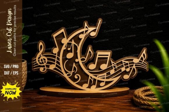 Download Musical Moon Notes Laser Cut Svg Design - Svg Collection