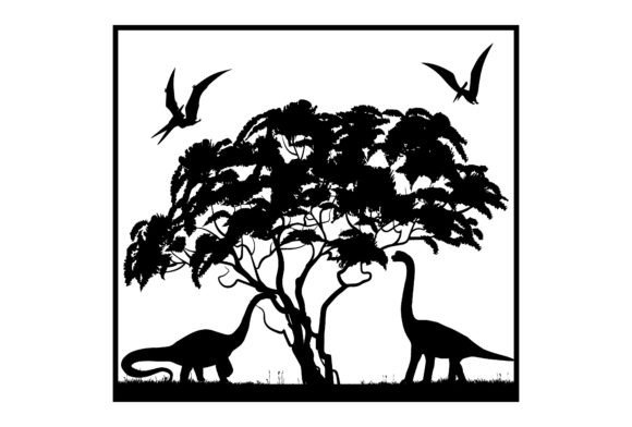 Download Dinosaur 3D SVG File with Tree Silhouette - Svg Collection