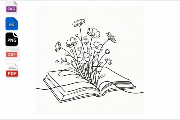 Download Open Book Flowers Line Art SVG PNG DXF - Dxf Collection